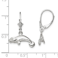 De-Ani Sterling Silver Rhodium-Plated Polished 3D Manatee Leverback Earrings