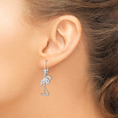 De-Ani Sterling Silver Rhodium-Plated Polished Flamingo Leverback Earrings