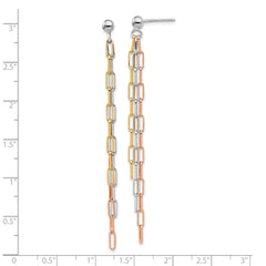 Sterling Silver RH-plate Rose & Yellow-tone Paperclip Link 3-strand Earri