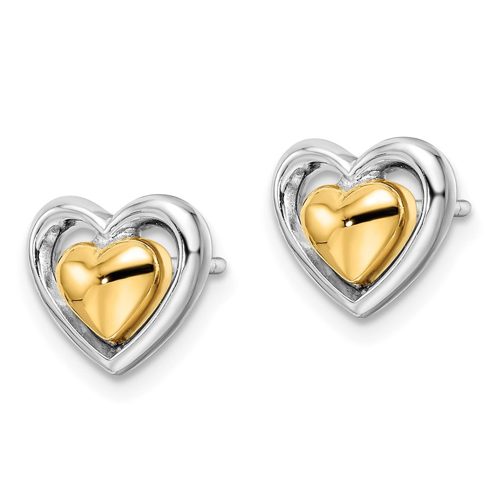 Sterling Silver RH-plated & Gold-plated Heart Post Earrings