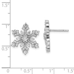 Sterling Silver Rhodium-plated CZ Snowflake Post Earrings - 2