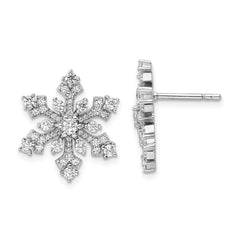 Sterling Silver Rhodium-plated CZ Snowflake Post Earrings - 2