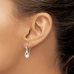 Sterling Silver Polished Teardrop w/ Imitation Pearl Shepherd Hook Earrings