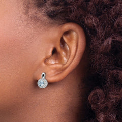 Sterling Silver Rhodium-plated CZ Light Blue Glass Stone Dangle Post Earrin