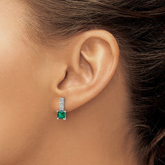 Sterling Silver Polished Rhodium-plated Green/Clear CZ Post Dangle Earrings - 2