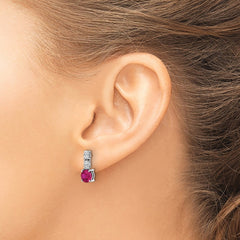 Sterling Silver Rhodium-plated Created Ruby and CZ Post Dangle Earrings - 2