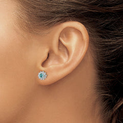 Sterling Silver Rhodium plated Teal & White CZ Post Earrings - 2