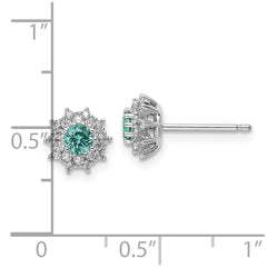 Sterling Silver Rhodium plated Teal & White CZ Post Earrings - 2