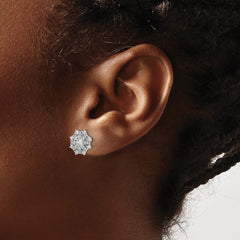 Sterling Silver Rhodium-plated CZ Snowflake Post Earrings - 5