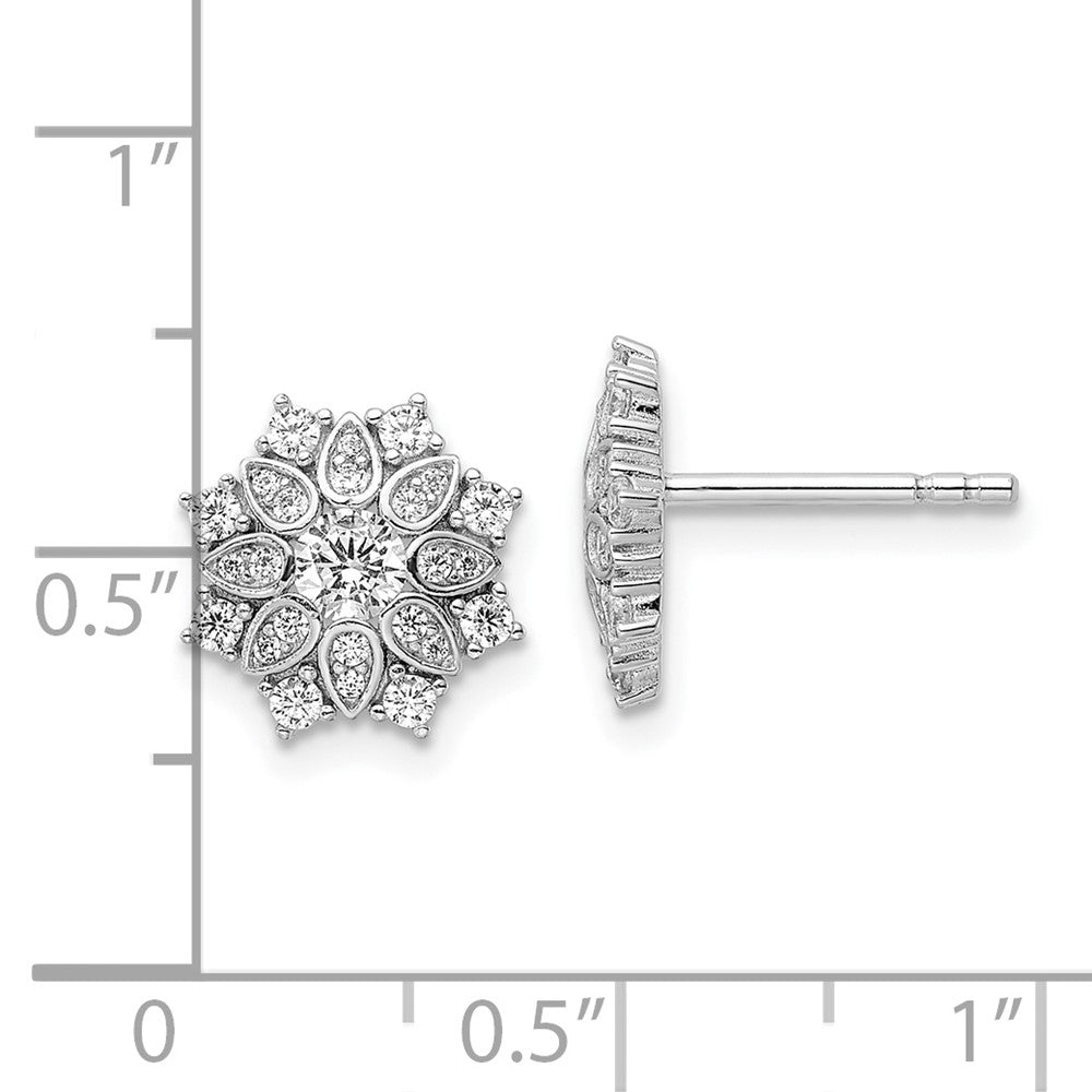Sterling Silver Rhodium-plated CZ Snowflake Post Earrings - 5