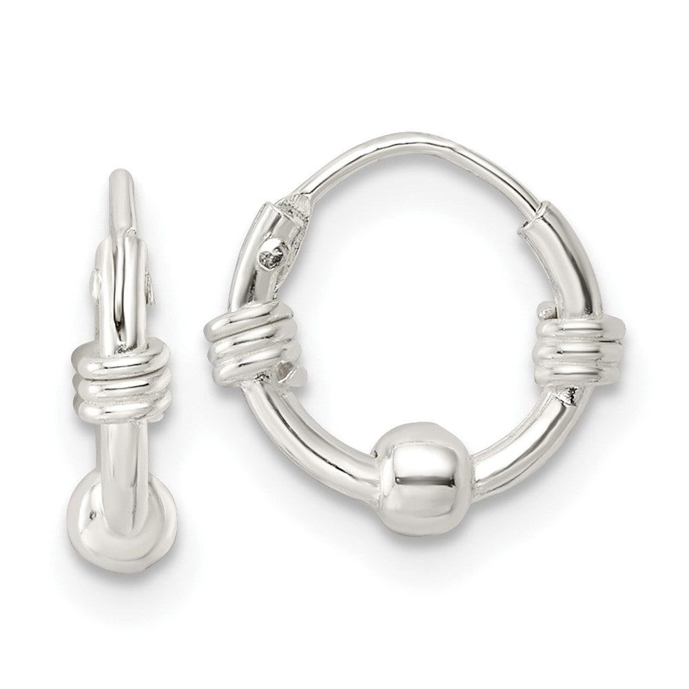 Sterling Silver Polished Beaded Circle Endless Hoop Earrings - 3