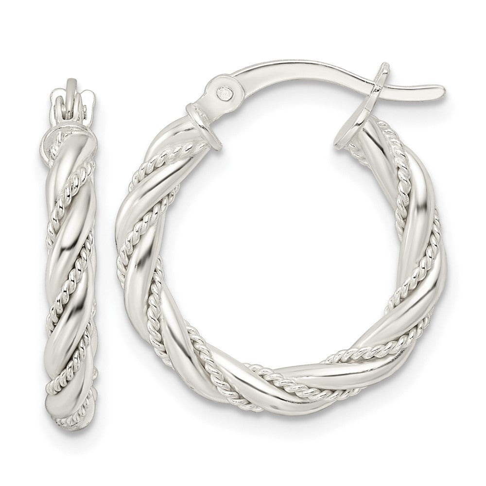 Sterling Silver Polished Twisted Rope Hoop Earrings - 3