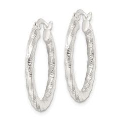 Sterling Silver Polished and Textured Twisted Hoop Earrings - 3
