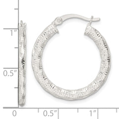 Sterling Silver Polished and Textured Twisted Hoop Earrings - 3