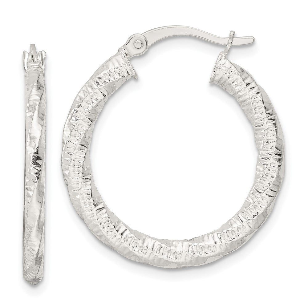 Sterling Silver Polished and Textured Twisted Hoop Earrings - 3