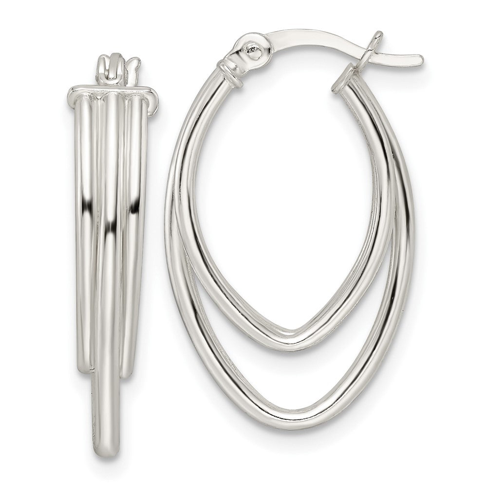 Sterling Silver Polished Triple Oval Hoop Earrings