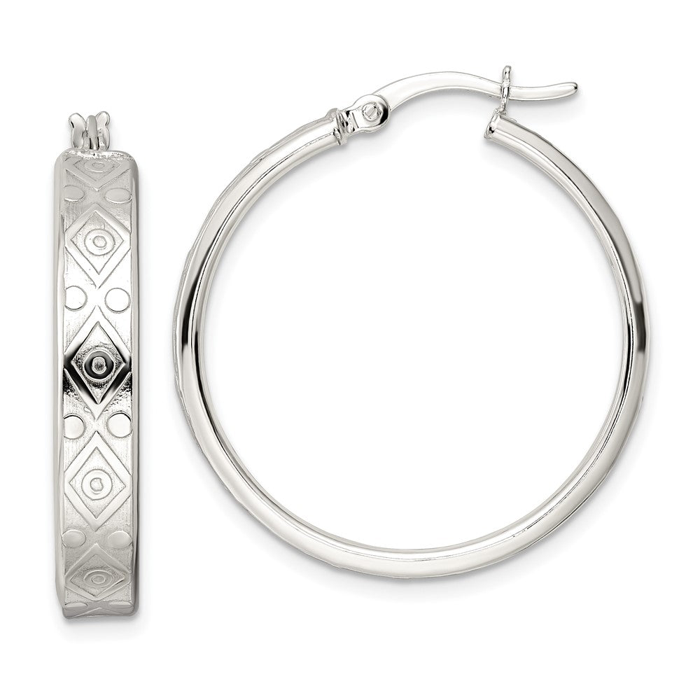 Sterling Silver Polished Geometric Design 5.25mm Round Hoop Earrings - 3