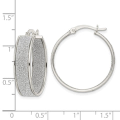 Sterling Silver Polished Fabric Glitter 6.85mm Round Hoop Earrings - 2