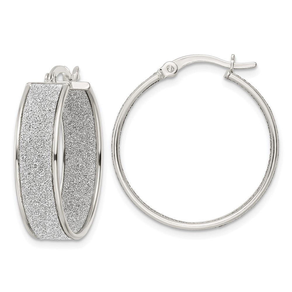 Sterling Silver Polished Fabric Glitter 6.85mm Round Hoop Earrings - 2