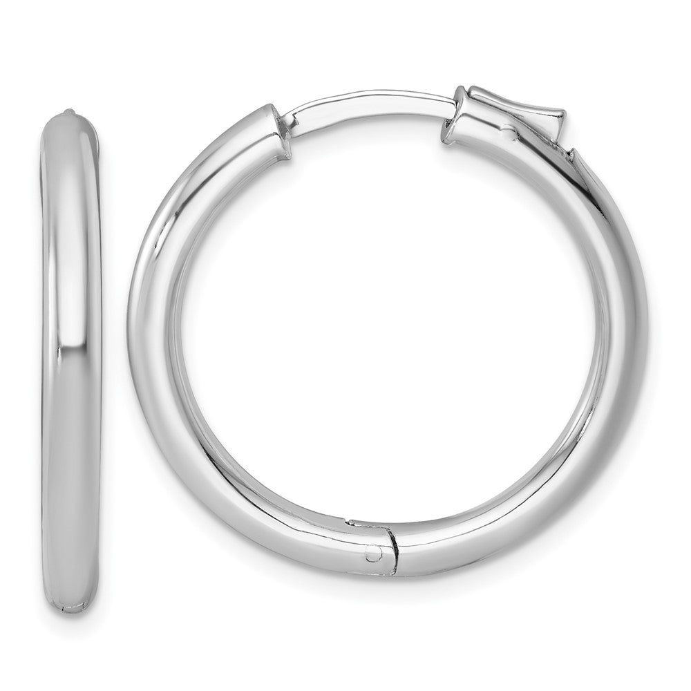 Sterling Silver Rhodium-plated Polished 3x28mm with Safety Lock Round Hinged Hoop Earrings