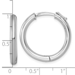 Sterling Silver Rhodium-plated Polished 3x25mm with Safety Lock Round Hinged Hoop Earrings