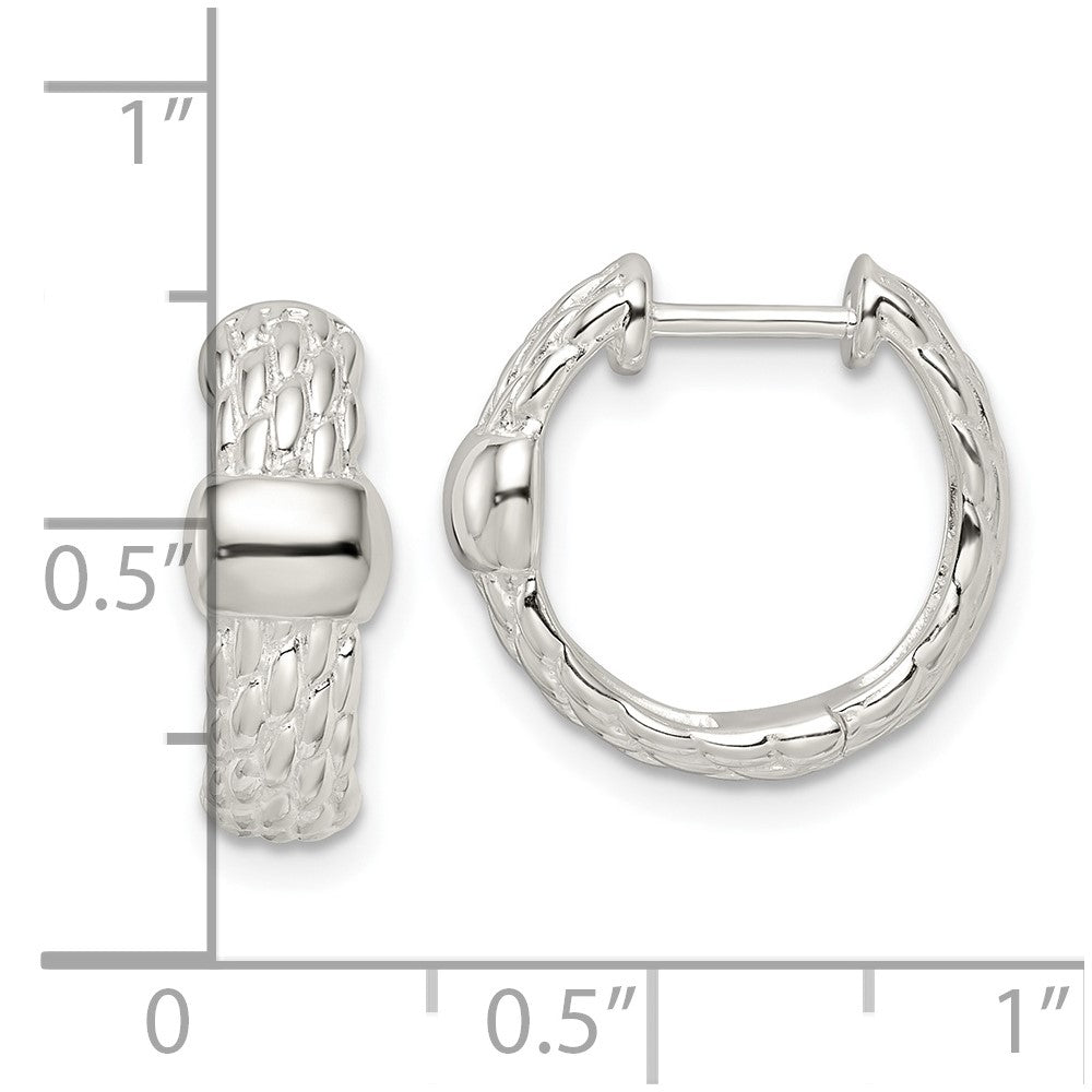 Sterling Silver Polished Basket Weave Hinged Hoop Earrings