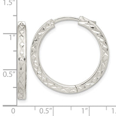 Sterling Silver Polished D/C Square Tube Locking Hoop Earrings