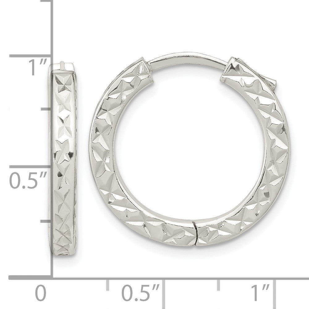 Sterling Silver Polished D/C Square Tube Locking Hoop Earrings - 2