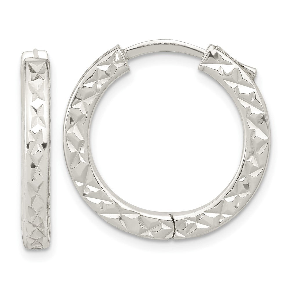Sterling Silver Polished D/C Square Tube Locking Hoop Earrings - 2