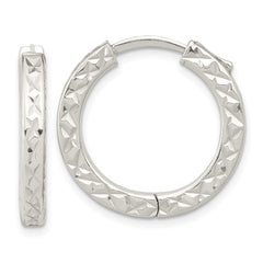 Sterling Silver Polished D/C Square Tube Locking Hoop Earrings - 2