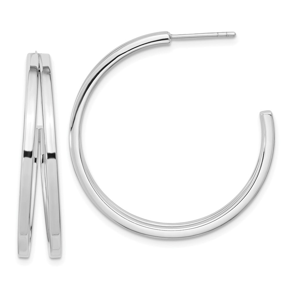 Sterling Silver Rhodium Plated Split Design Hoop Post Earrings - 2