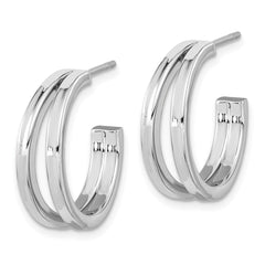 Sterling Silver Rhodium Plated Split Design Hoop Post Earrings - 3