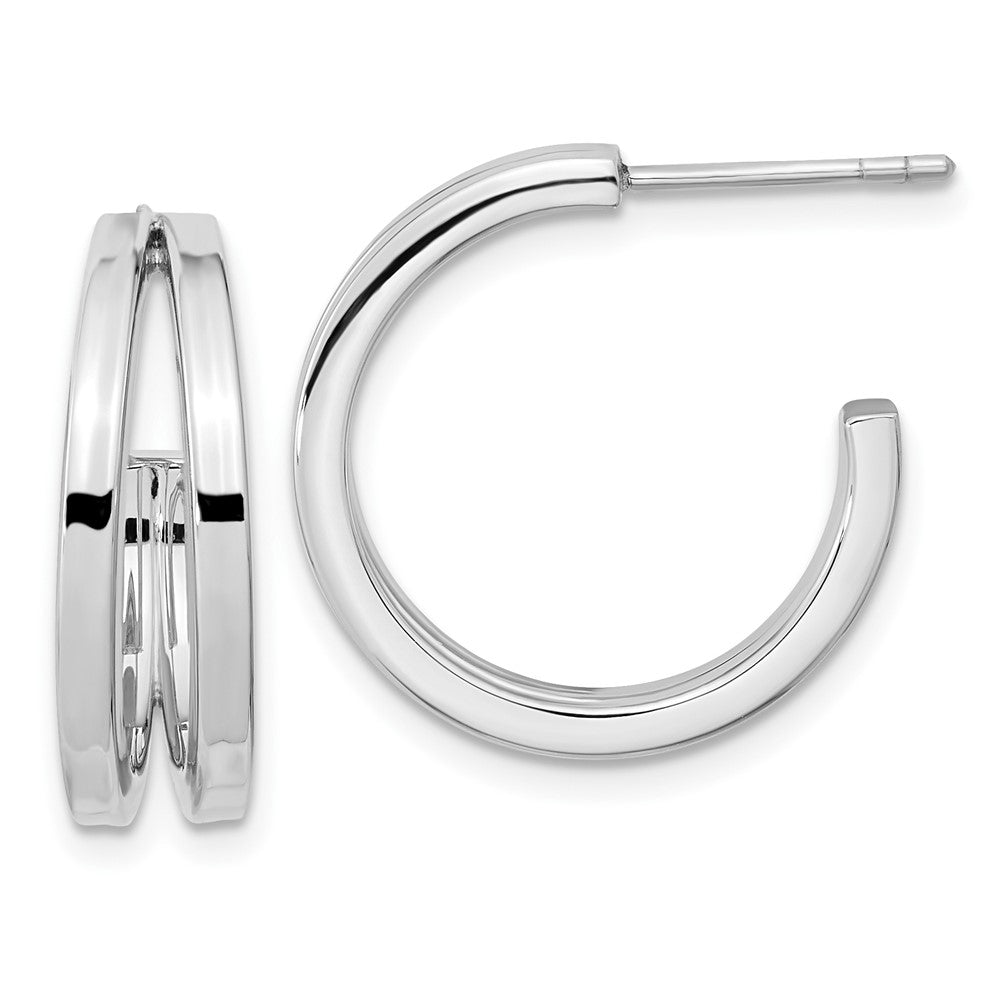 Sterling Silver Rhodium Plated Split Design Hoop Post Earrings - 3