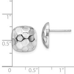 Sterling Silver Rhodium-plated Post Polished & Textured Square Earrings