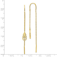 Sterling Silver Gold-tone Polished CZ Feather Threader Earrings