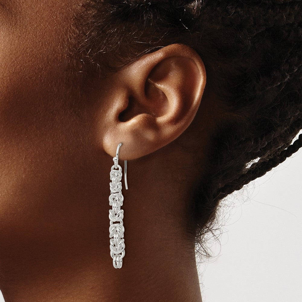 Sterling Silver Polished Fancy Byzantine Chain Dangle Earrings