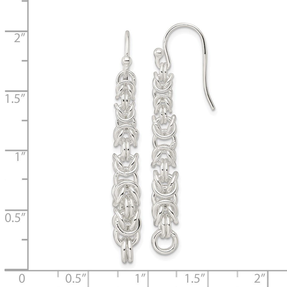 Sterling Silver Polished Fancy Byzantine Chain Dangle Earrings
