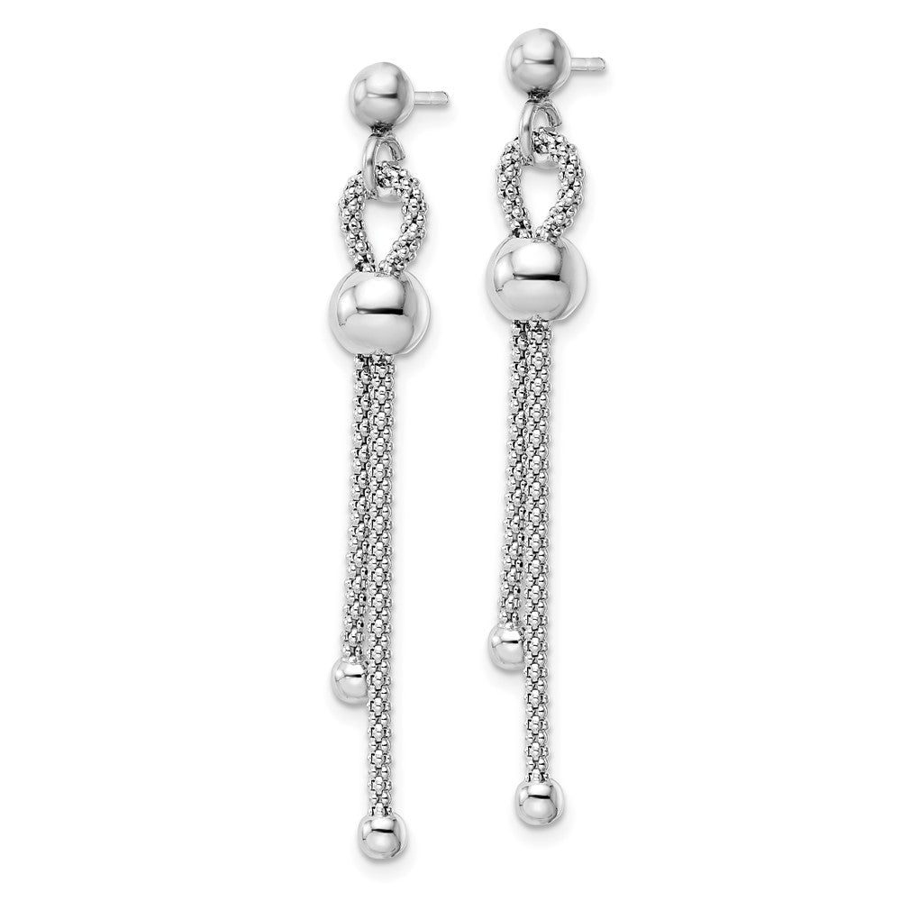 Sterling Silver Rhod-plated Polished Beaded Chain Post Dangle Earrings