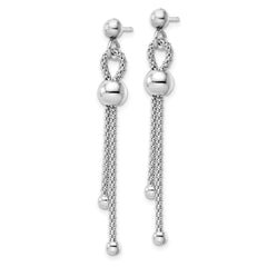 Sterling Silver Rhod-plated Polished Beaded Chain Post Dangle Earrings