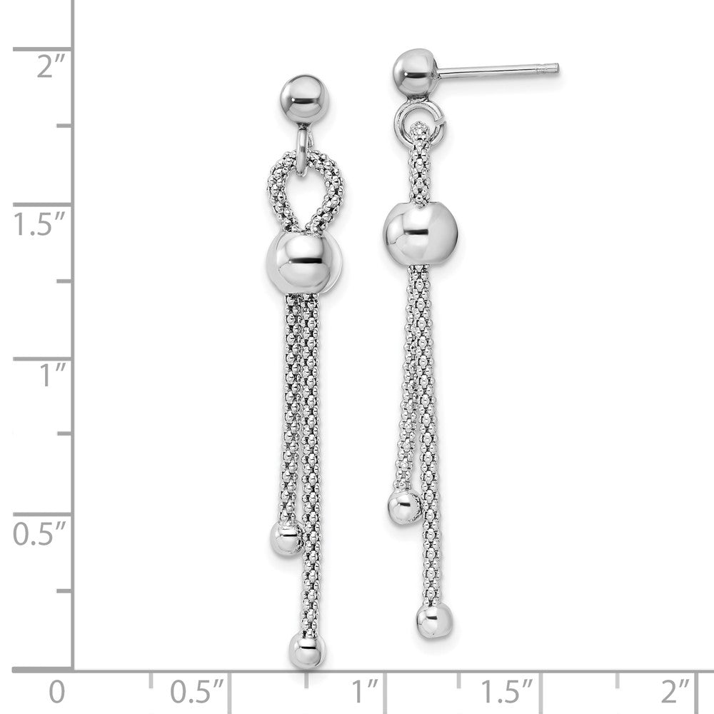 Sterling Silver Rhod-plated Polished Beaded Chain Post Dangle Earrings
