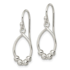 Sterling Silver Polished Beaded Teardrop Dangle Earrings