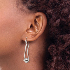Sterling Silver Polished Triangle & Ball Dangle Shepherd Hook Earrings