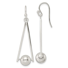 Sterling Silver Polished Triangle & Ball Dangle Shepherd Hook Earrings