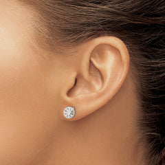 Sterling Silver Polished & Textured CZ Circle Post Earrings