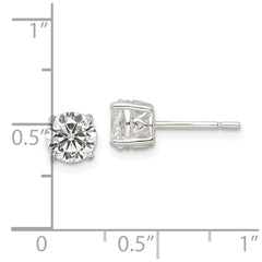 Sterling Silver Polished 6mm Round CZ Heart Basket Set Stud Earrings - 2