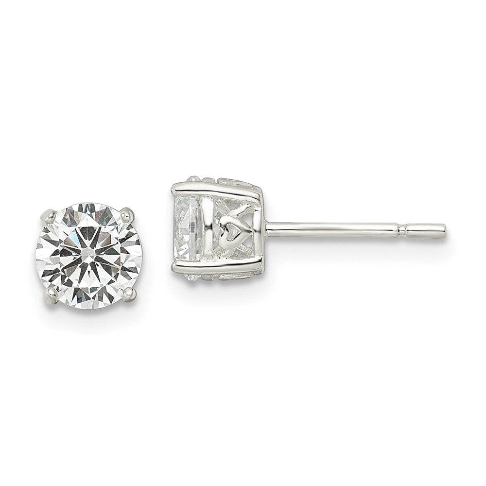 Sterling Silver Polished 6mm Round CZ Heart Basket Set Stud Earrings - 2