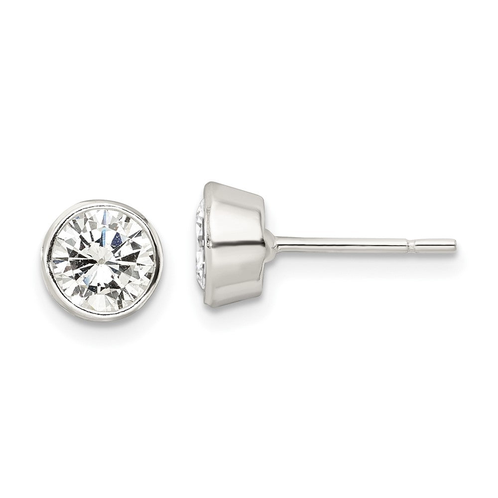 Sterling Silver Polished 6mm Round CZ Bezel Set Stud Earrings - 2