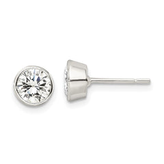 Sterling Silver Polished 6mm Round CZ Bezel Set Stud Earrings - 2