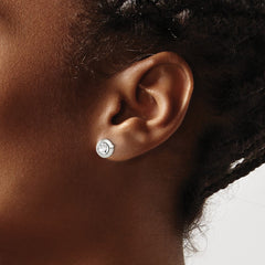 Sterling Silver Polished 8mm Round CZ Bezel Set Stud Earrings - 2