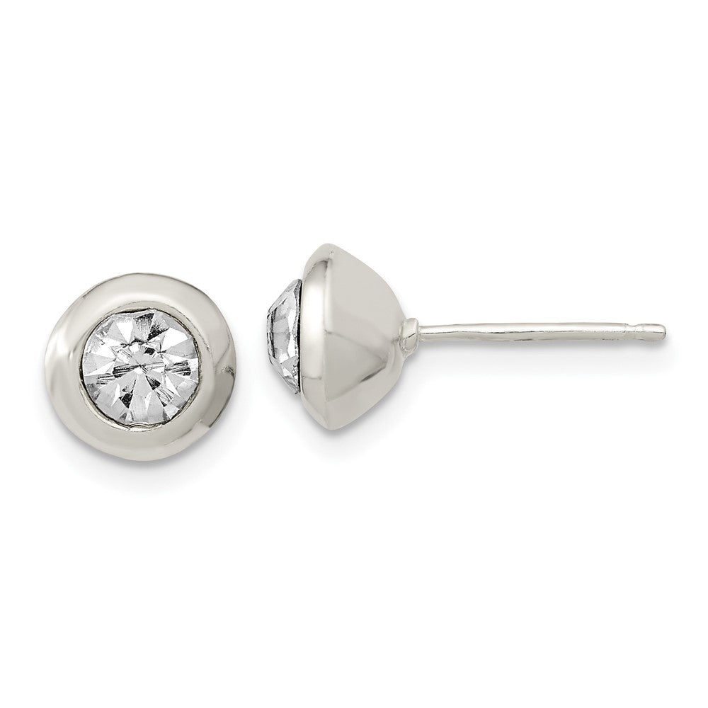 Sterling Silver Polished 8mm Round CZ Bezel Set Stud Earrings - 2